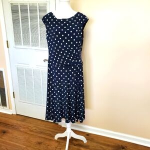 Lauren by Ralph Lauren navy polka dot size 16  business casual dress.